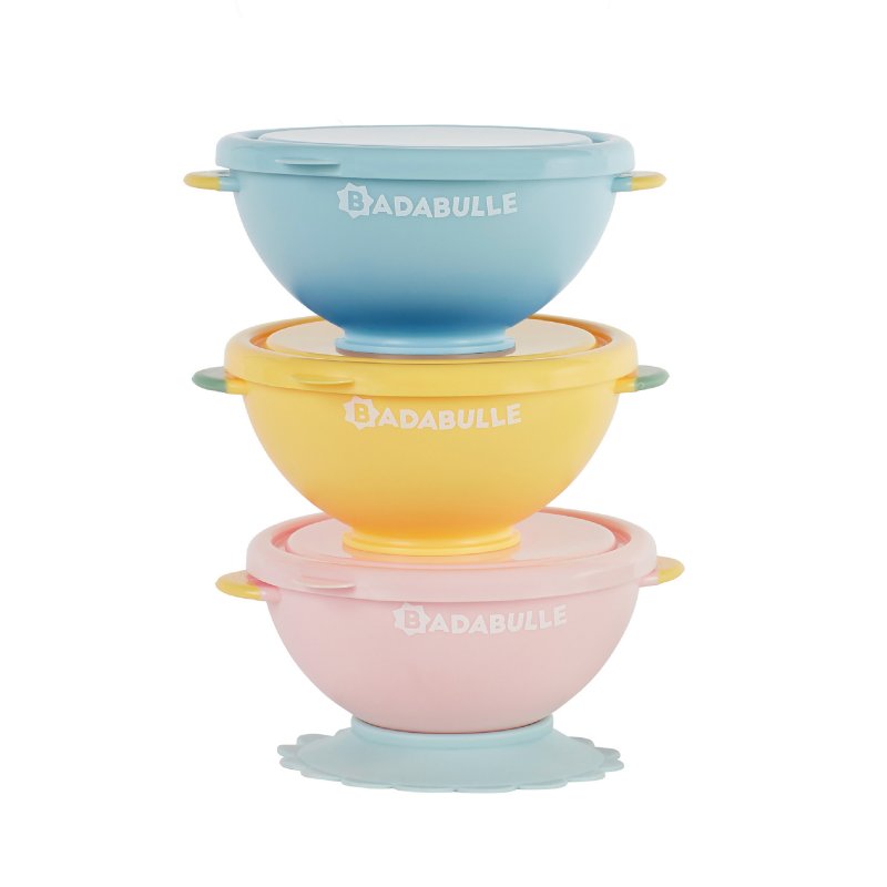 Produkt - Sada 3ks misek s víčky a 1 přísavkou Fun Colors