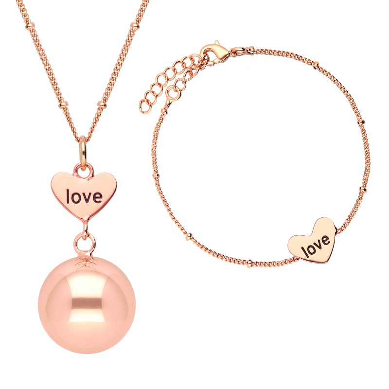 Produkt - Těhotenská rolnička s náramkem Heart and Love in rose gold